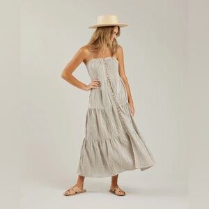 Rylee + Cru Cream and Tan Strapless Maxi Sundress
